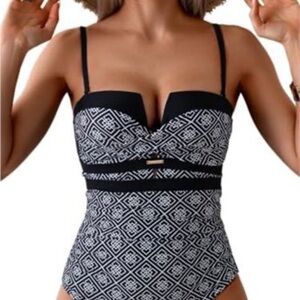 Black & White Geometric One-Piece Swimsuit